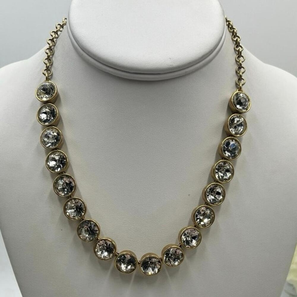 J. Crew Rhinestone Round Bezel Set Brúlée Statement Collar Gold Tone Necklace
